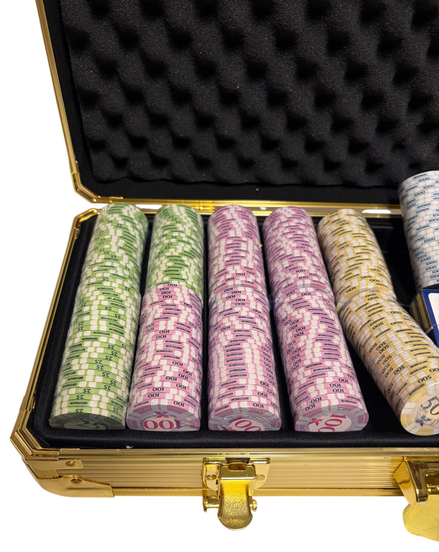 Pokerset Gull - 500 sjetonger i medfølgende koffert og to kortstokker