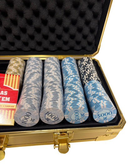 Pokerset Gull - 500 sjetonger i medfølgende koffert og to kortstokker